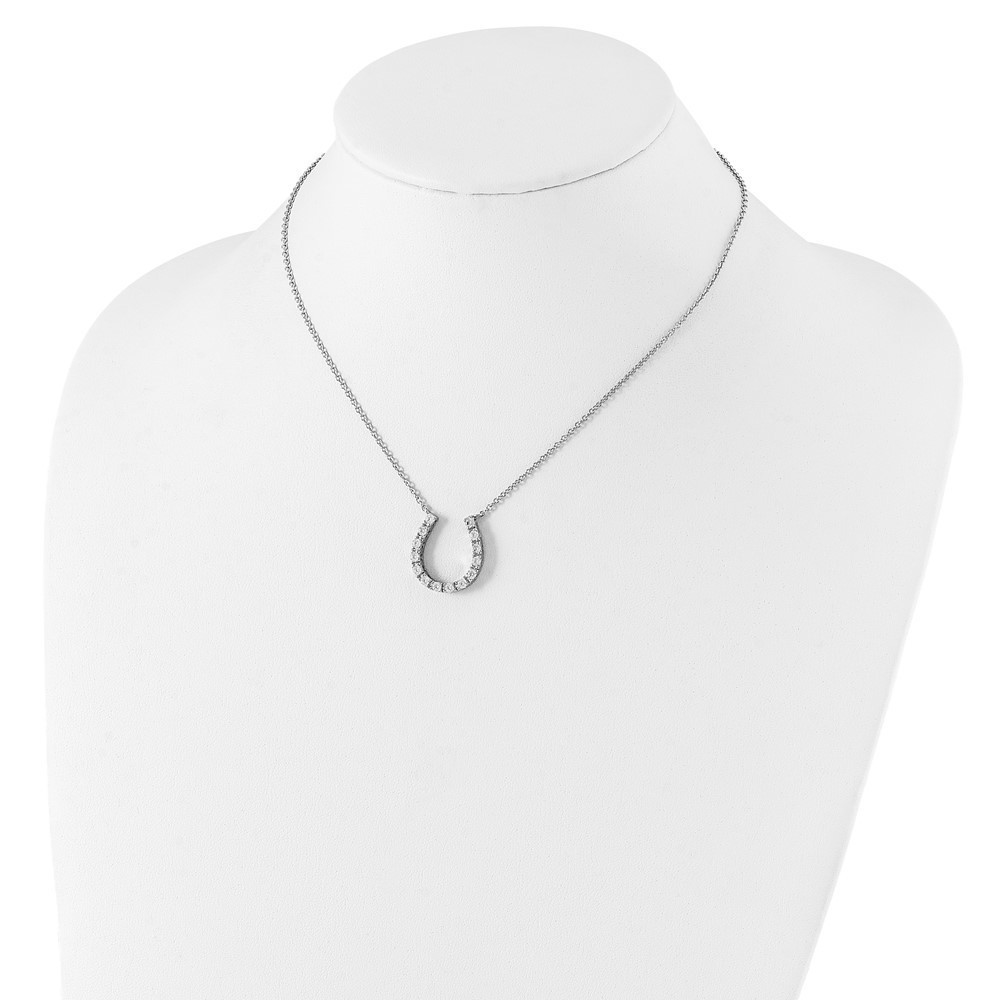 925 Sterling Silver Rhodium-plated CZ Equestrian Fine Jewelry Horseshoe Necklace - Picture 4 of 7